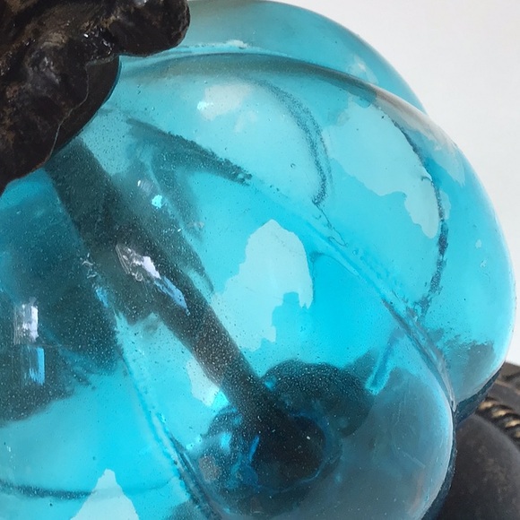 Pier 1 Blue Glass & Antique Brass Vintage Look Candlestick Set - Picture 3 of 10